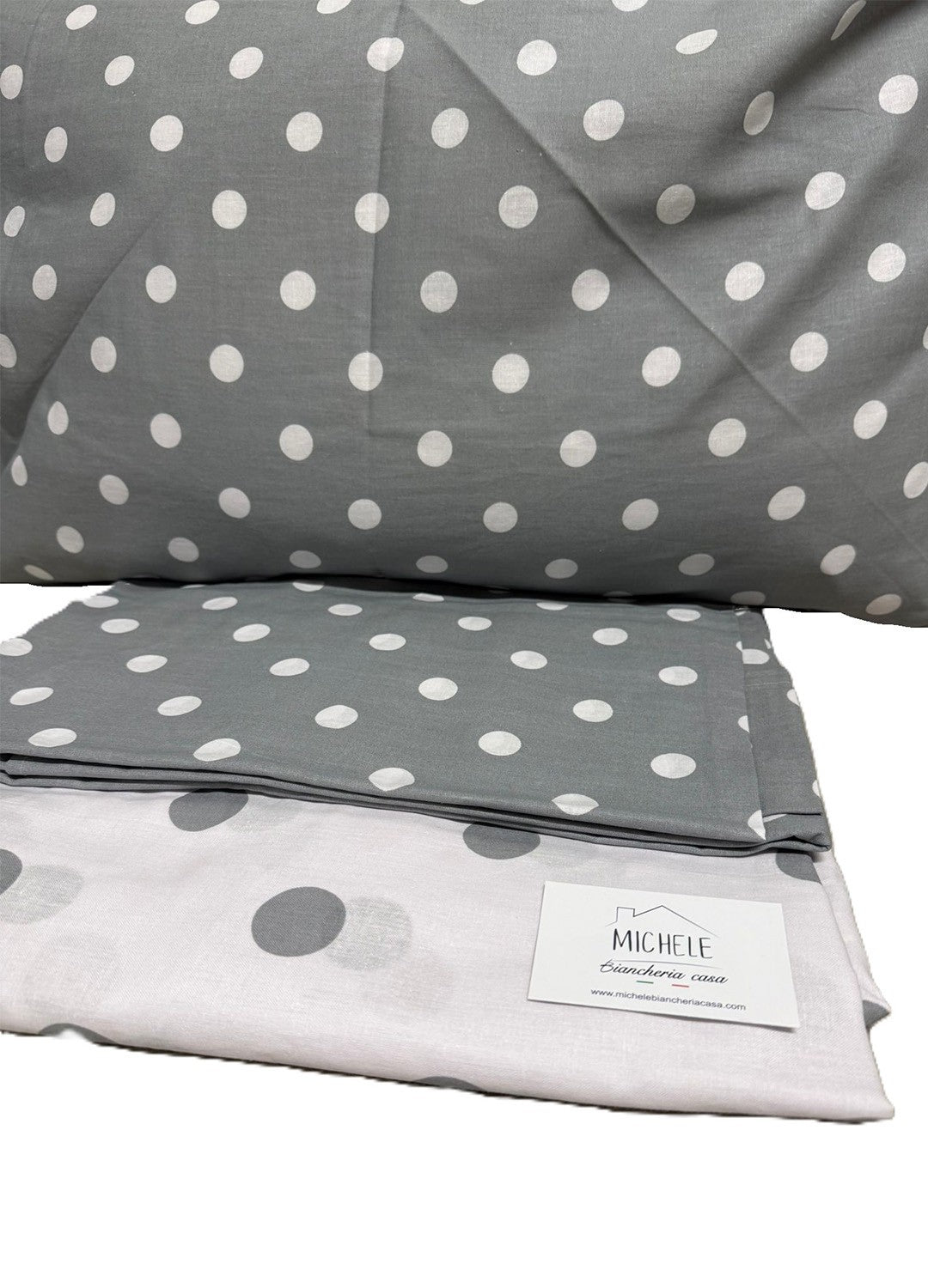 Lenzuolo per letto da una piazza e mezza 100% Cotone – Fantasia A Pois con sfondo Grigio