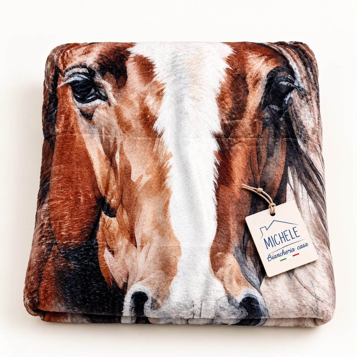Plaid Cavallo 130x160 cm con Stampa Digitale in Flanella Calda e Interno Agnellato