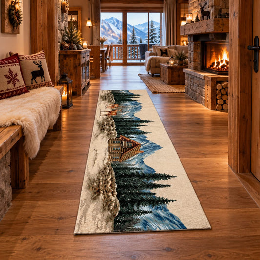 Tappeto Passatoia in Ciniglia 57x190 cm Antiscivolo – Fantasia Chalet d’Inverno