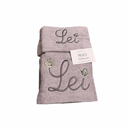 Set Asciugamani Ricamati Lui e Lei 4 Pezzi in Spugna 100% Cotone 500 g/m² Extra Qualità