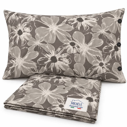 Copripiumino Matrimoniale Magnolia Taupe in Cotone 100% – Fantasia Floreale
