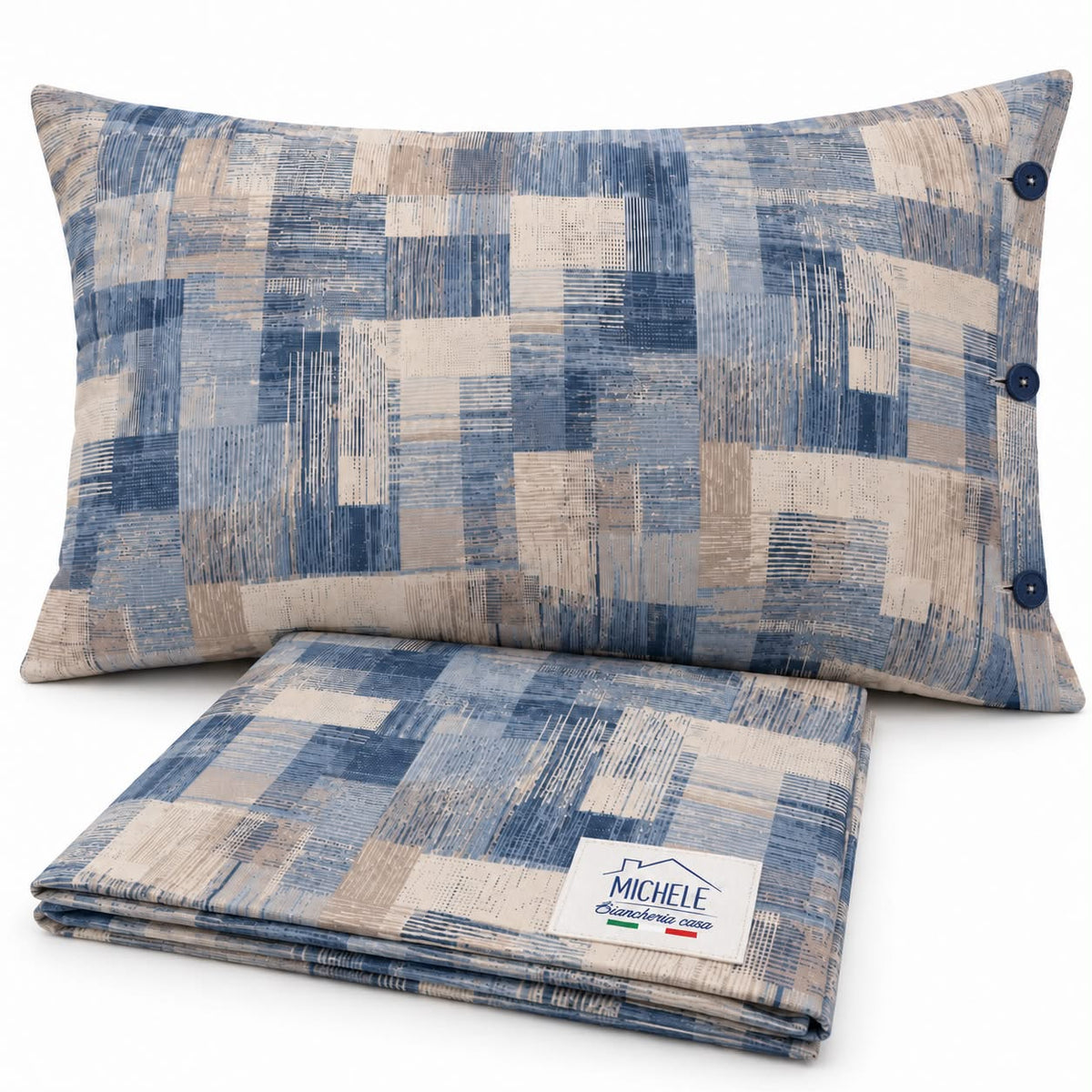 Copripiumino Matrimoniale Blue Brush in Cotone 100% – Fantasia Geometrica Blu