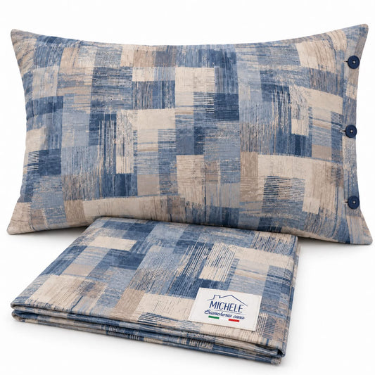 Copripiumino Matrimoniale Blue Brush in Cotone 100% – Fantasia Geometrica Blu