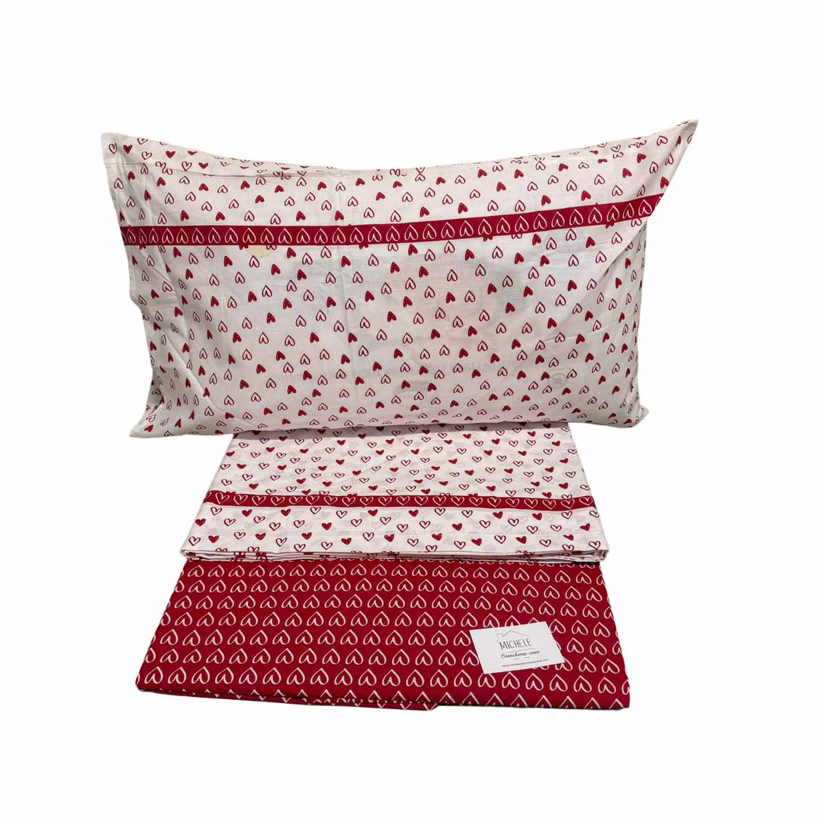 Completo Lenzuola Matrimoniale 100% Cotone – Fantasia Sweet-Love, Stile Romantico