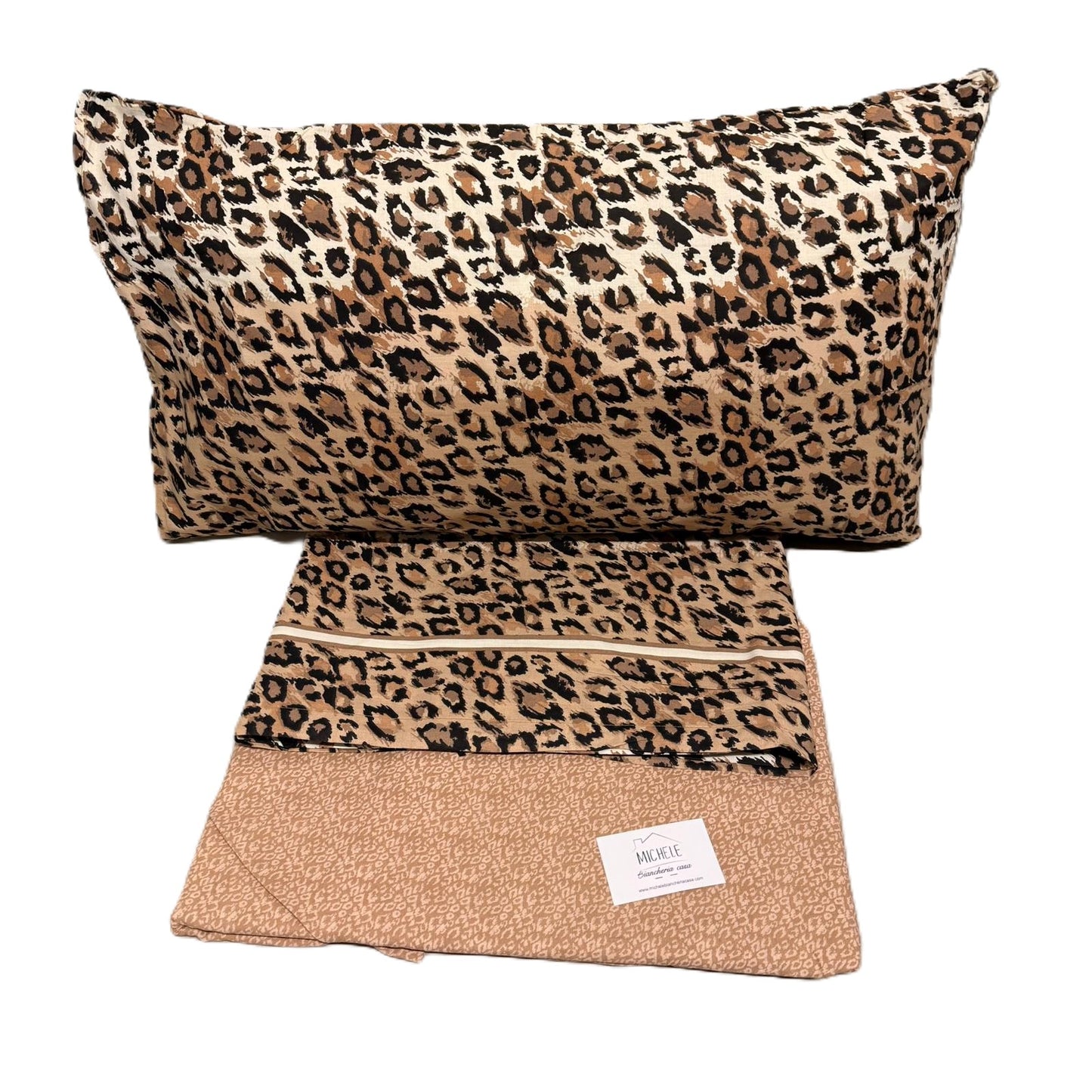 Completo Letto Matrimoniale in Cotone 100% Fantasia Animal Chic – Lenzuola Leopardate con Angoli