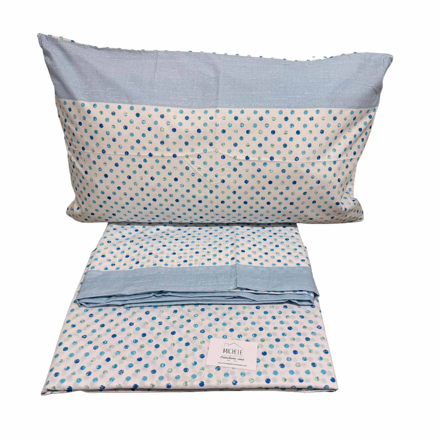 Completo Lenzuola Matrimoniale 100% Cotone Fantasia Pois Marino – Made in Italy