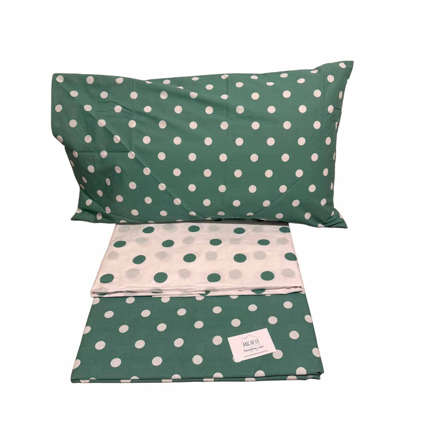 Completo Lenzuola Matrimoniale 100% Cotone Fantasia Pois – Verde o Rosa