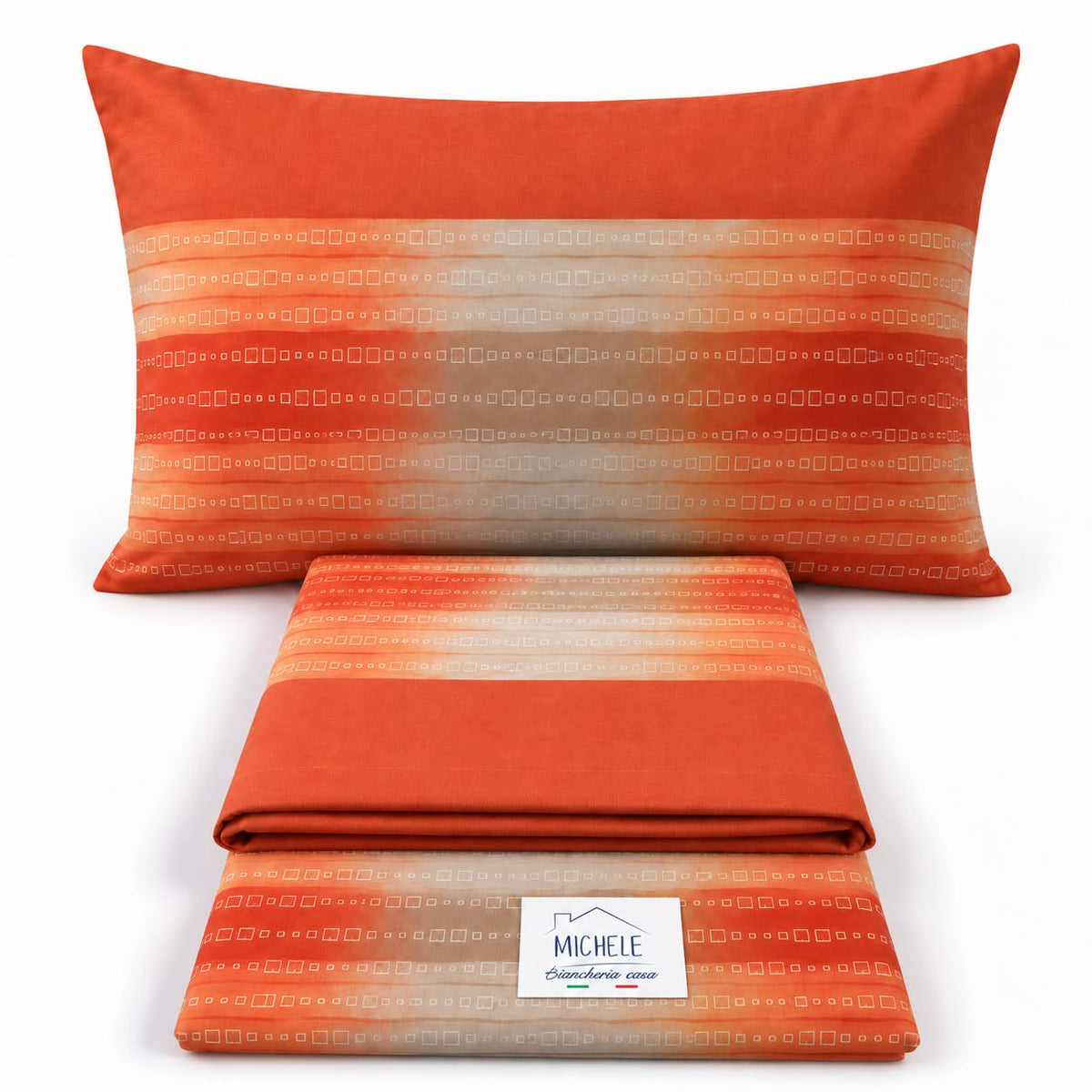 Lenzuola Matrimoniali in Puro Cotone 100% Geometric Sand – Arancio o Beige