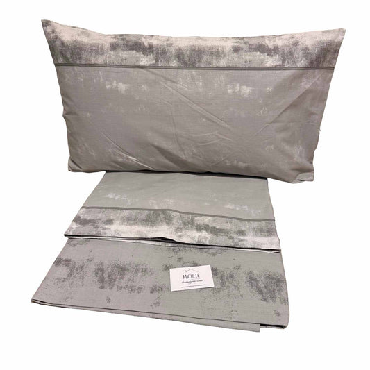 Completo Lenzuola Matrimoniale in Cotone 100% Effetto Marmorizzato Tortora