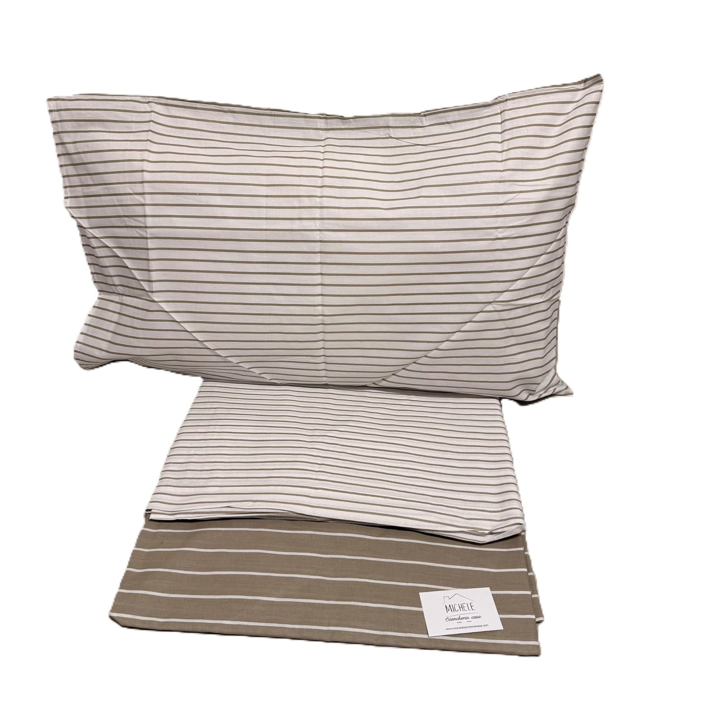 Completo Lenzuola Singolo in Cotone Fantasia Riga Beige – Elegante e Traspirante