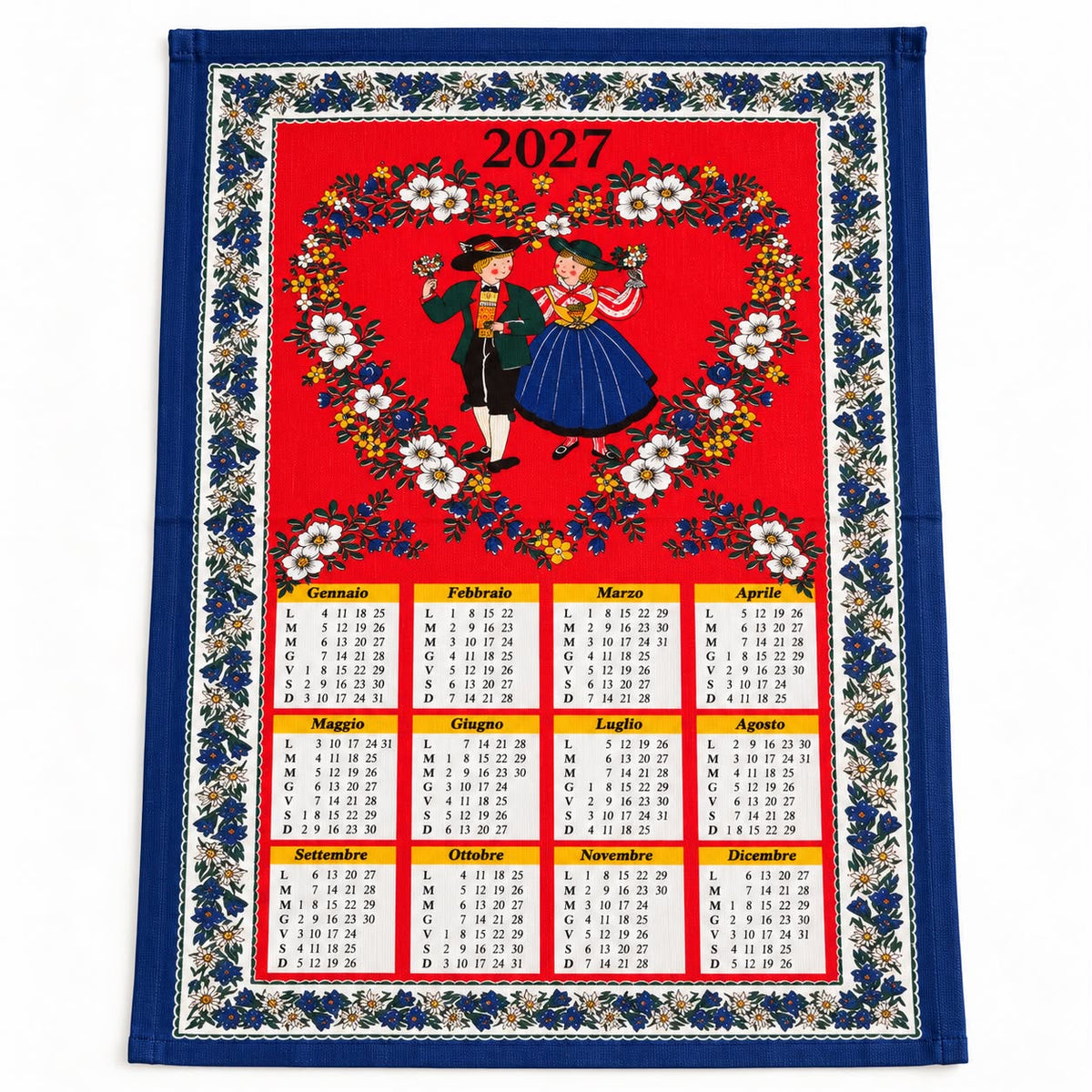 Set 3 Strofinacci Calendario 2027 in Cotone – Fantasie Tirolesi Assortite