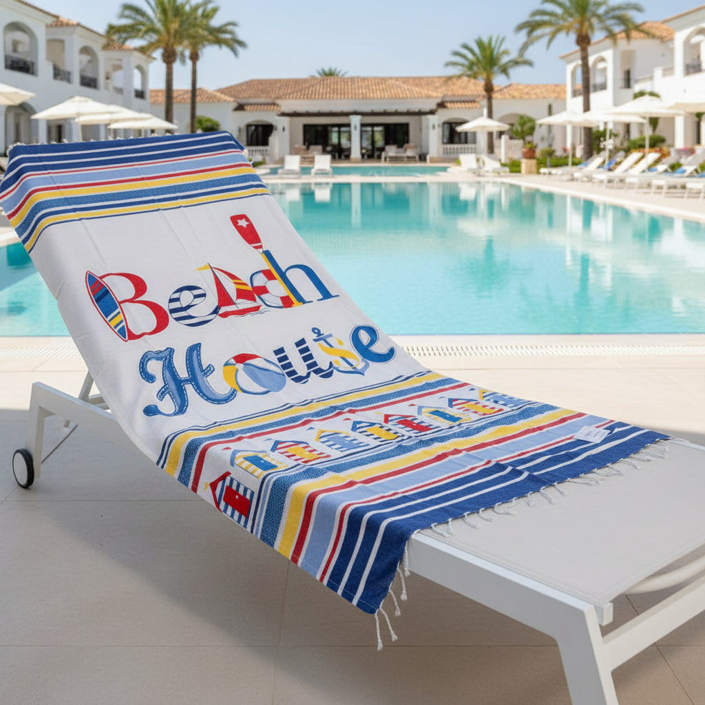 Telo Mare 100x200 cm in Cotone “Beach House” con Frange