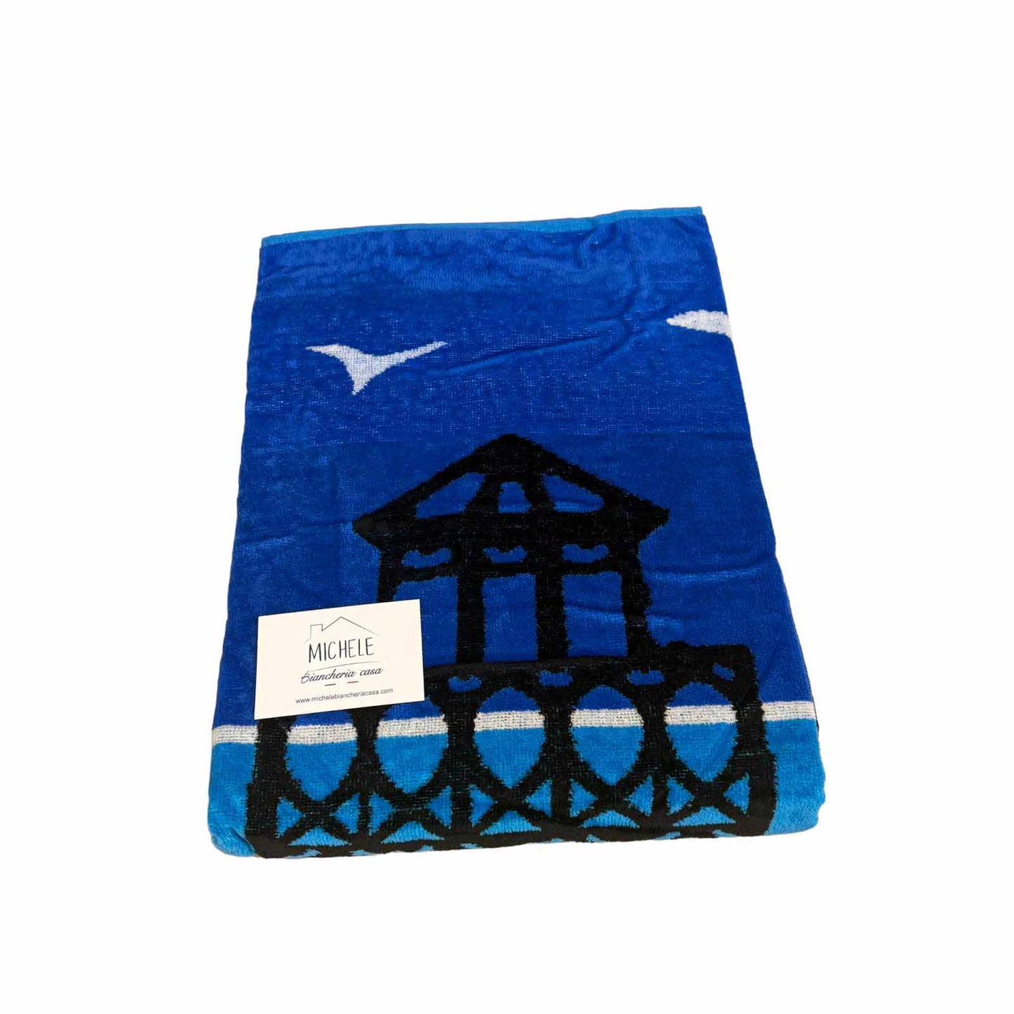 Telo Mare Faro in Spugna Jacquard 100% Cotone 90x165 cm – Super Assorbente, Morbido e Resistente