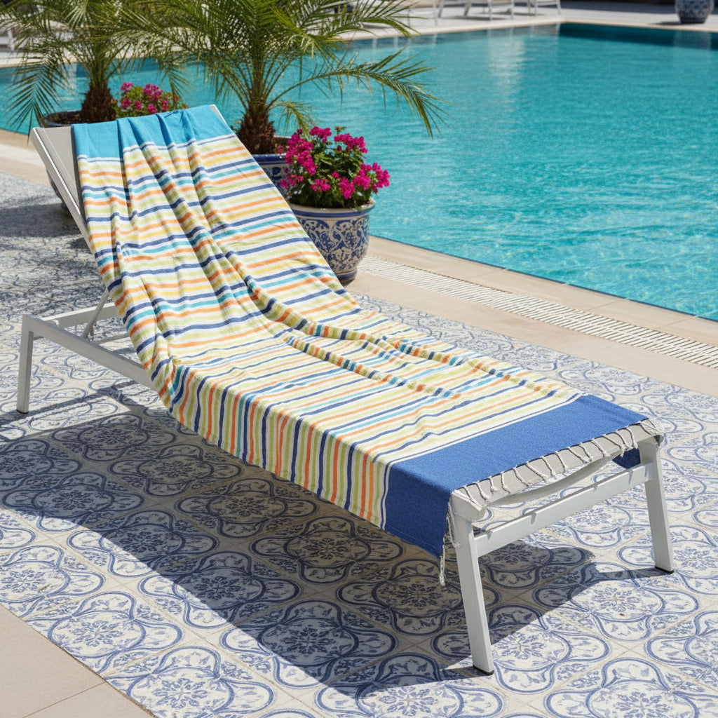 Telo Mare 100x200 cm in Cotone a Righe Colorate con Frange - Fantasia Summer Stripes