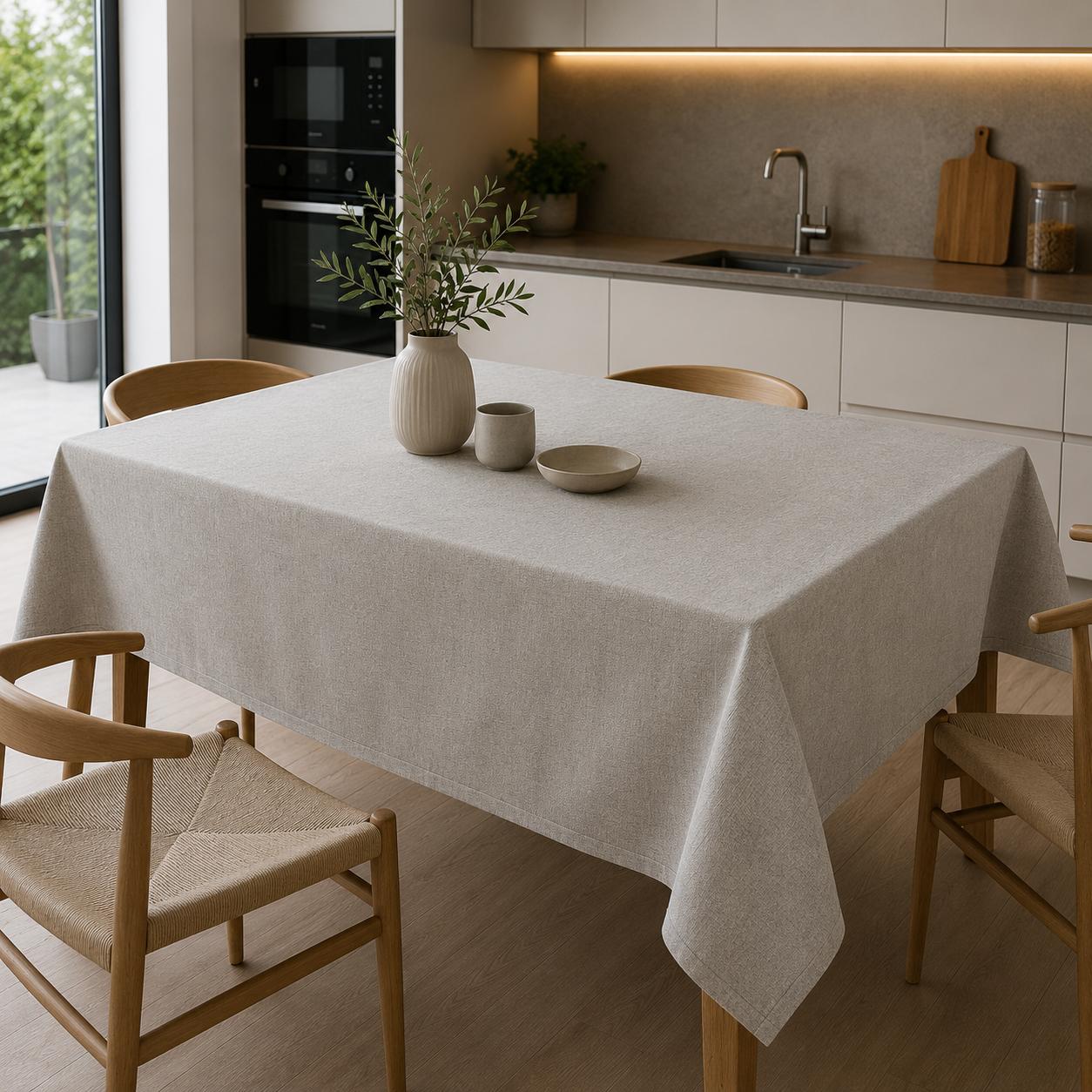 Tovaglia Antimacchia Tinta Unita “Essential” Beige o Grigio Effetto Lino 150x180 o 150x240 cm