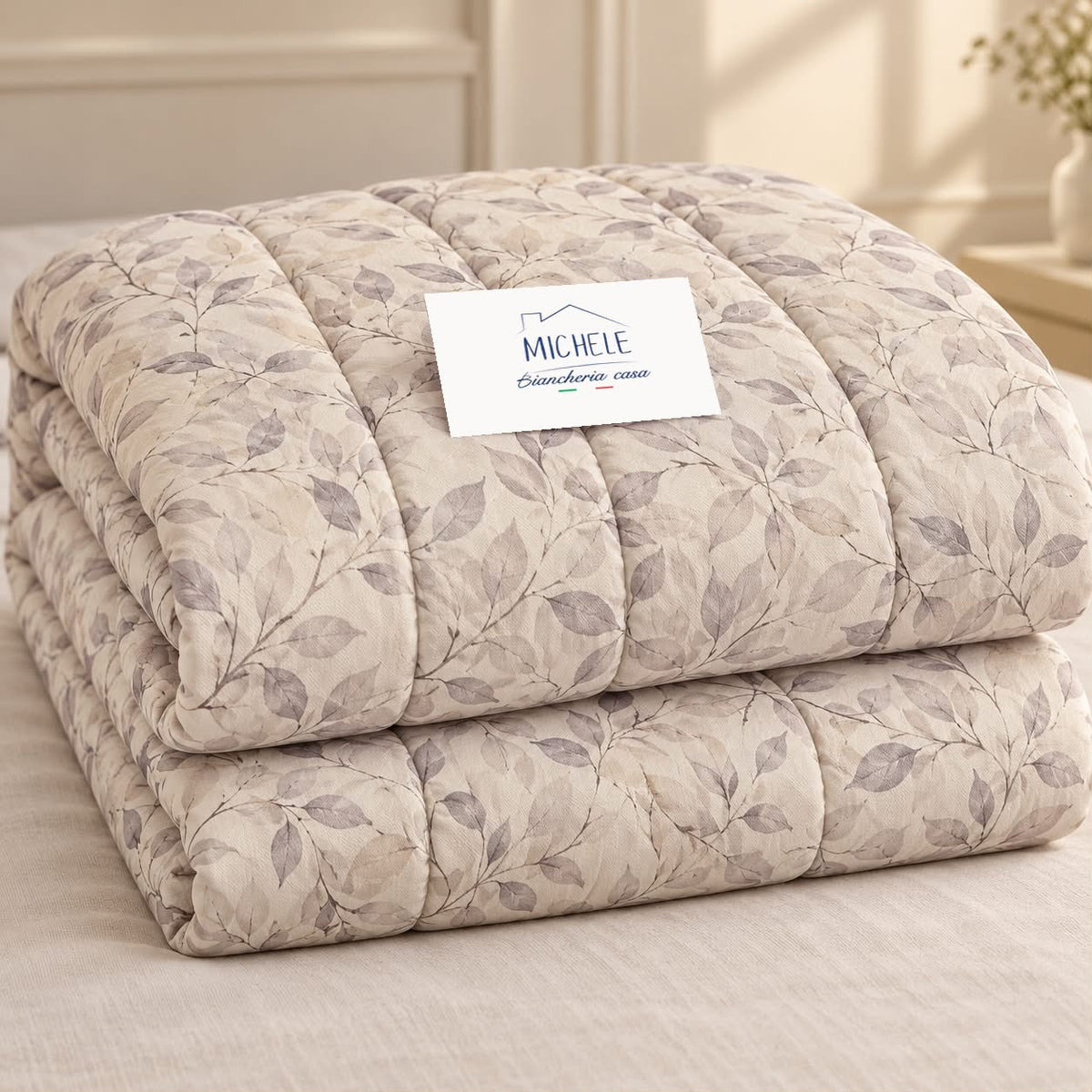 Trapunta Matrimoniale 260x260 cm Mano Piuma “Soft Leaves” – Morbidissima e Caldissima