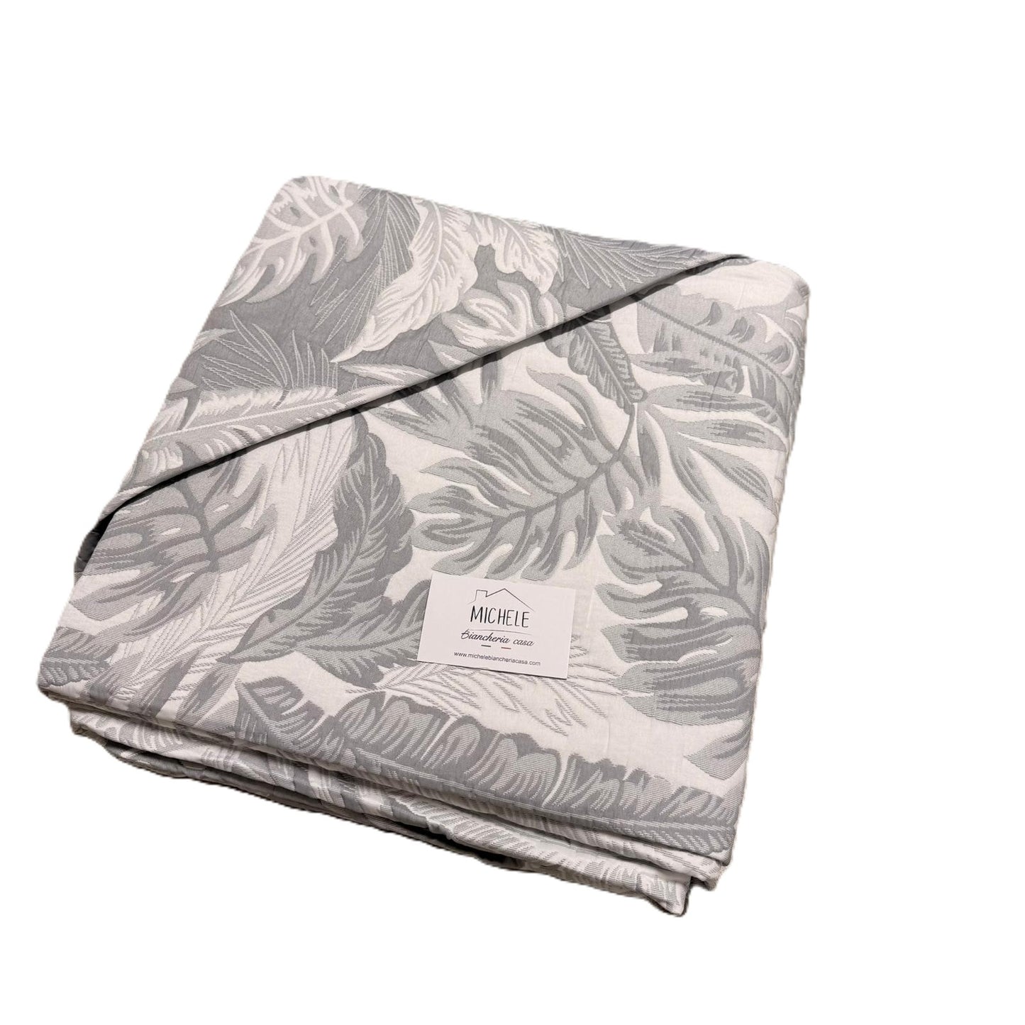 Trapuntino Matrimoniale 260x260 cm Double Face Jacquard Silver Leaves – Copriletto Grigio Elegante con Foglie