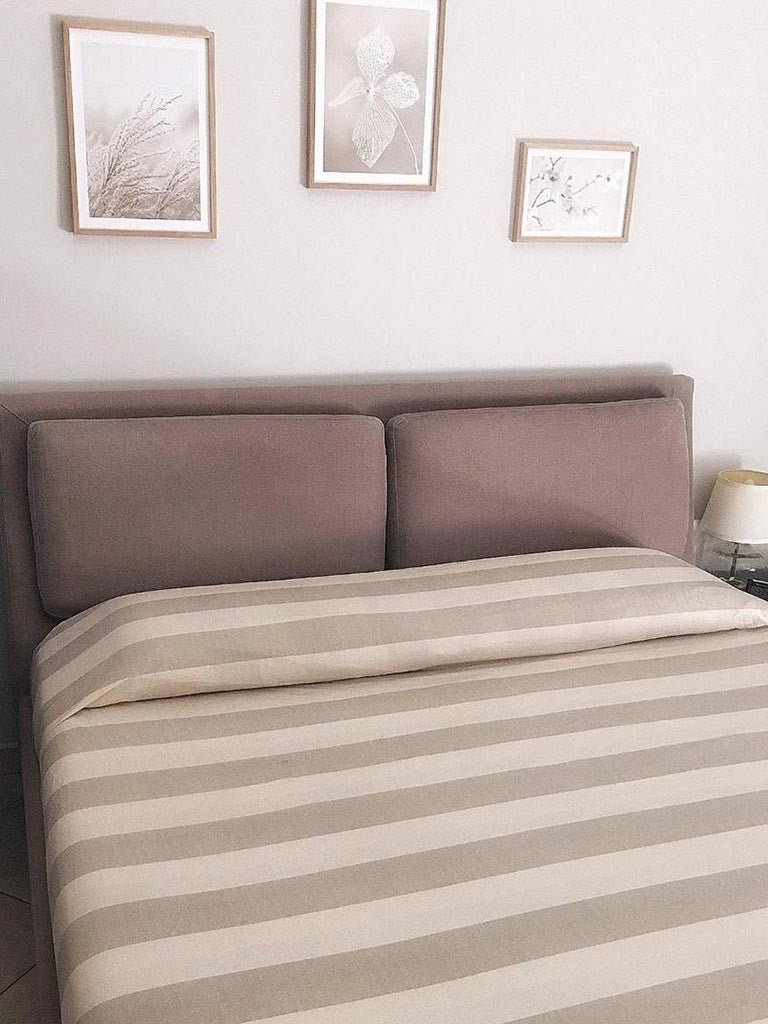 Completo lenzuola matrimoniali in cotone, fantasia modello Riga Larga, colore Talpa o Grigio