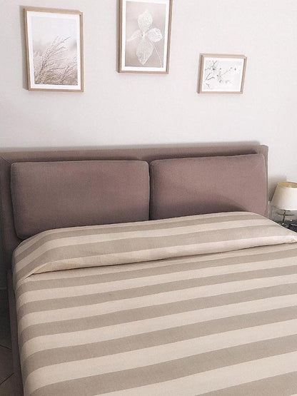 Completo lenzuola matrimoniali in cotone, fantasia modello Riga Larga, colore Talpa o Grigio