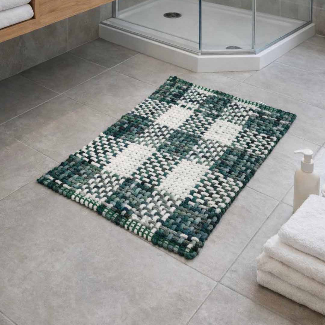 Tappeto Indiano Intrecciato a Mano Antiscivolo – Cotone e Poliestere – 50x80 / 60x110 cm - Verde