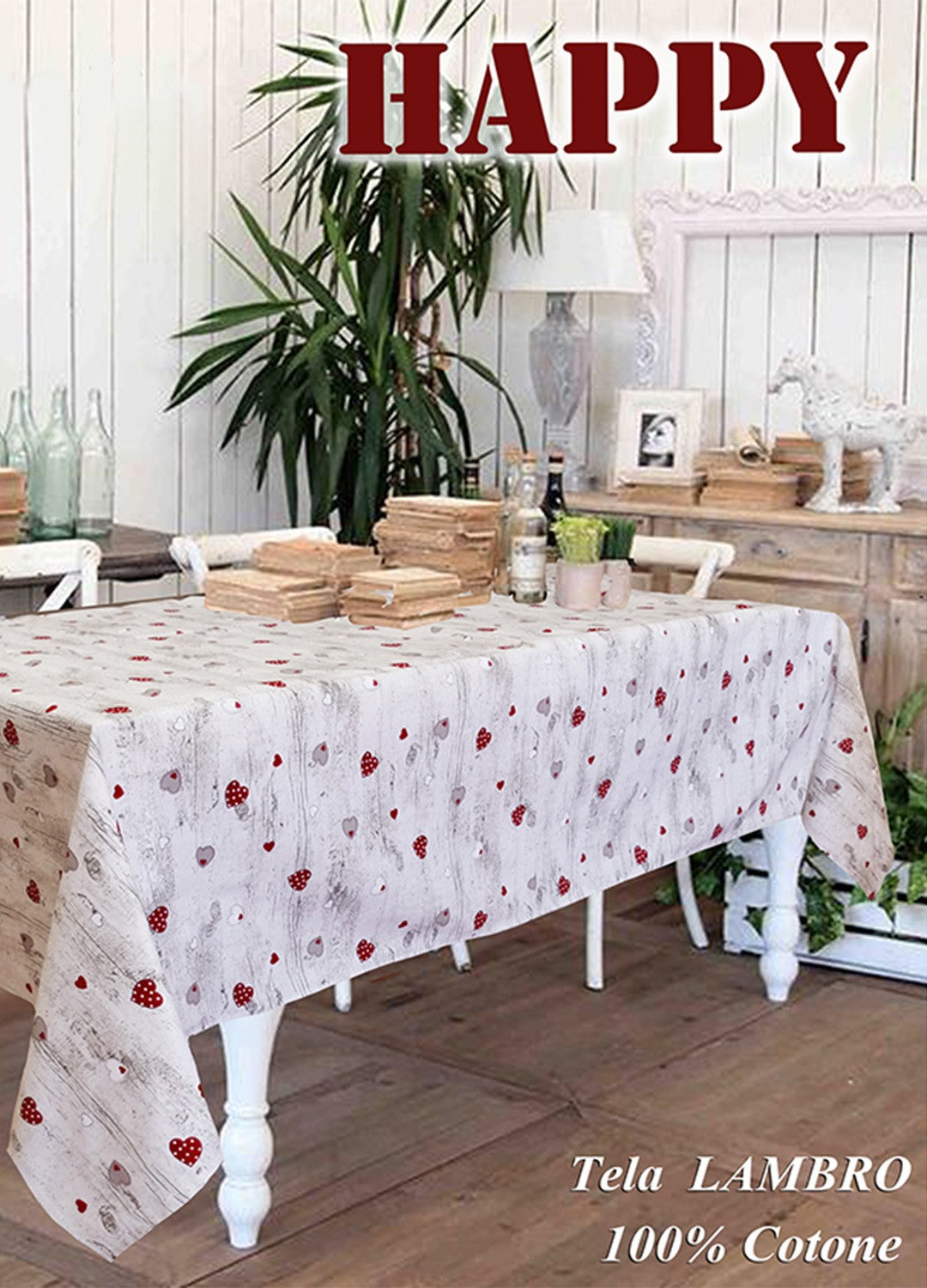 Tovaglia in puro cotone fantasia Happy