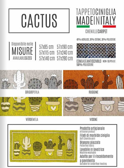 Tappeto in ciniglia con base antiscivolo serie Cactus per la camera, il bagno o il soggiorno