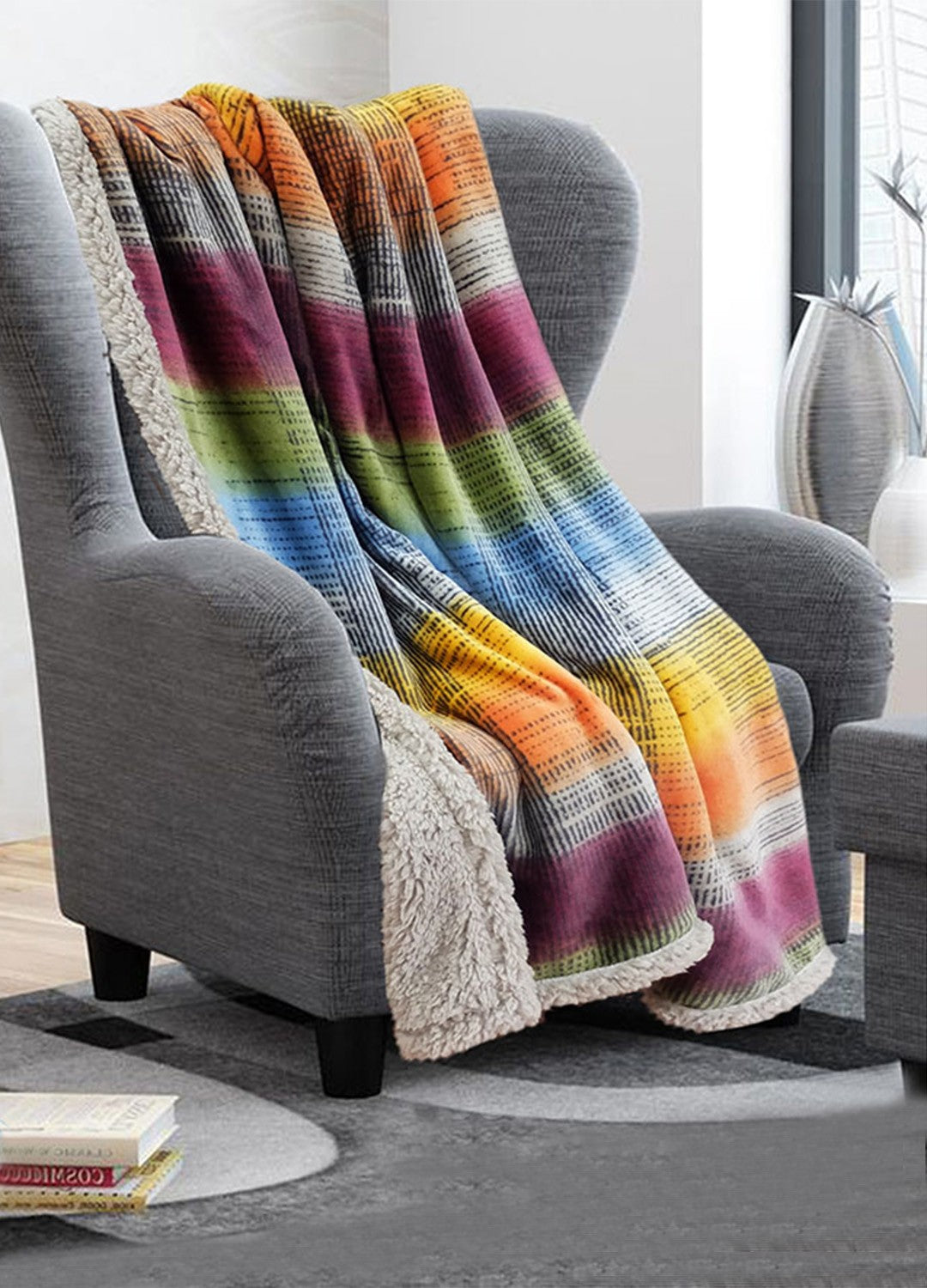 Plaid Bilbao, dimensioni 130x160 cm, fantasia a righe colorate