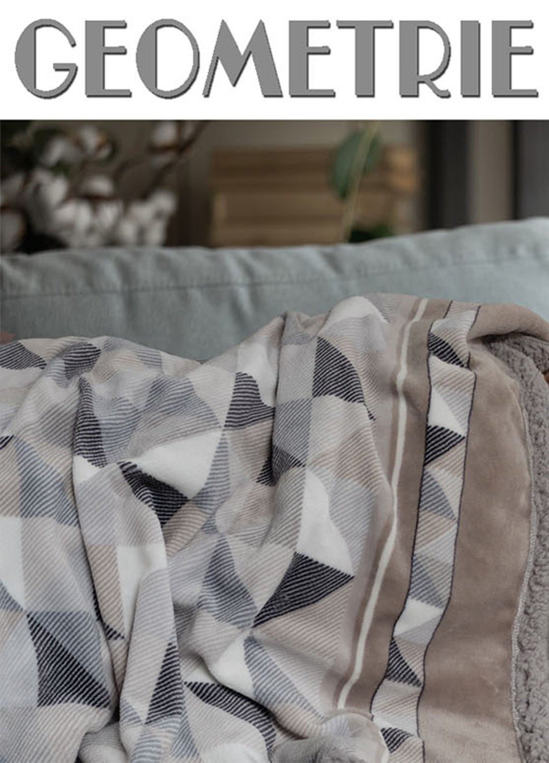 Plaid Geometrie, dimensioni 130x160 cm, con colori tenui a forma geometrica