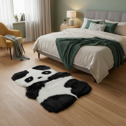 Tappeto in eco pelliccia a forma di panda, morbidissimo, dimensioni  80x90 cm