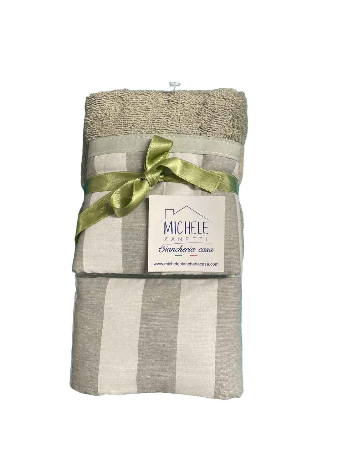 Completo asciugamani viso e ospite in cotone fantasia a righe