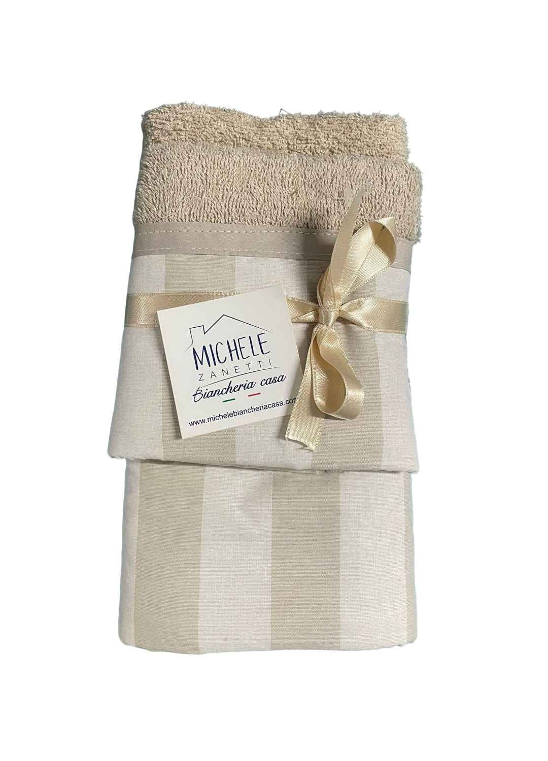 Completo asciugamani viso e ospite in cotone fantasia a righe