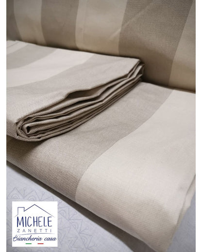 Completo lenzuola matrimoniali in cotone, fantasia modello Riga Larga, colore Talpa o Grigio