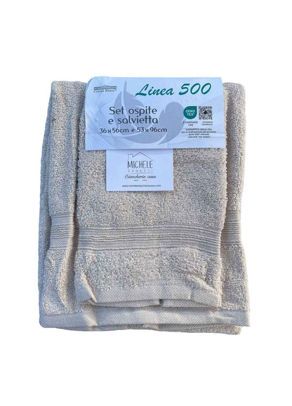 Completo asciugamani viso e ospite lisci in cotone, Linea 500