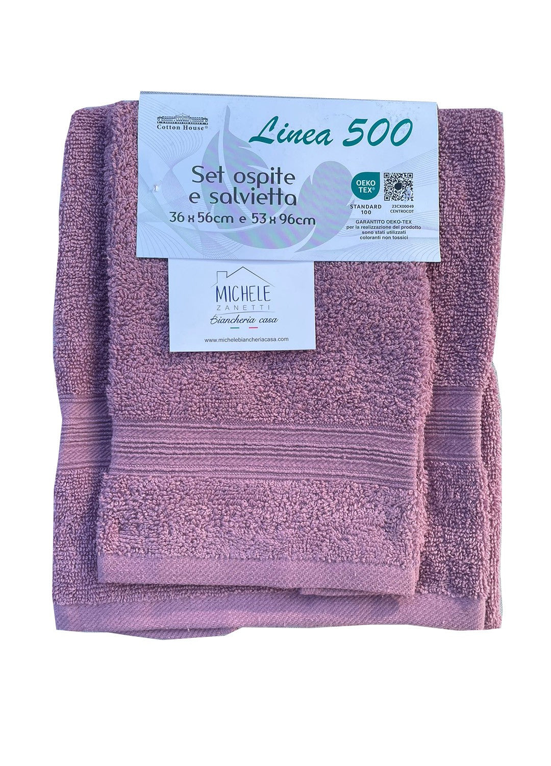 Completo asciugamani viso e ospite lisci in cotone, Linea 500