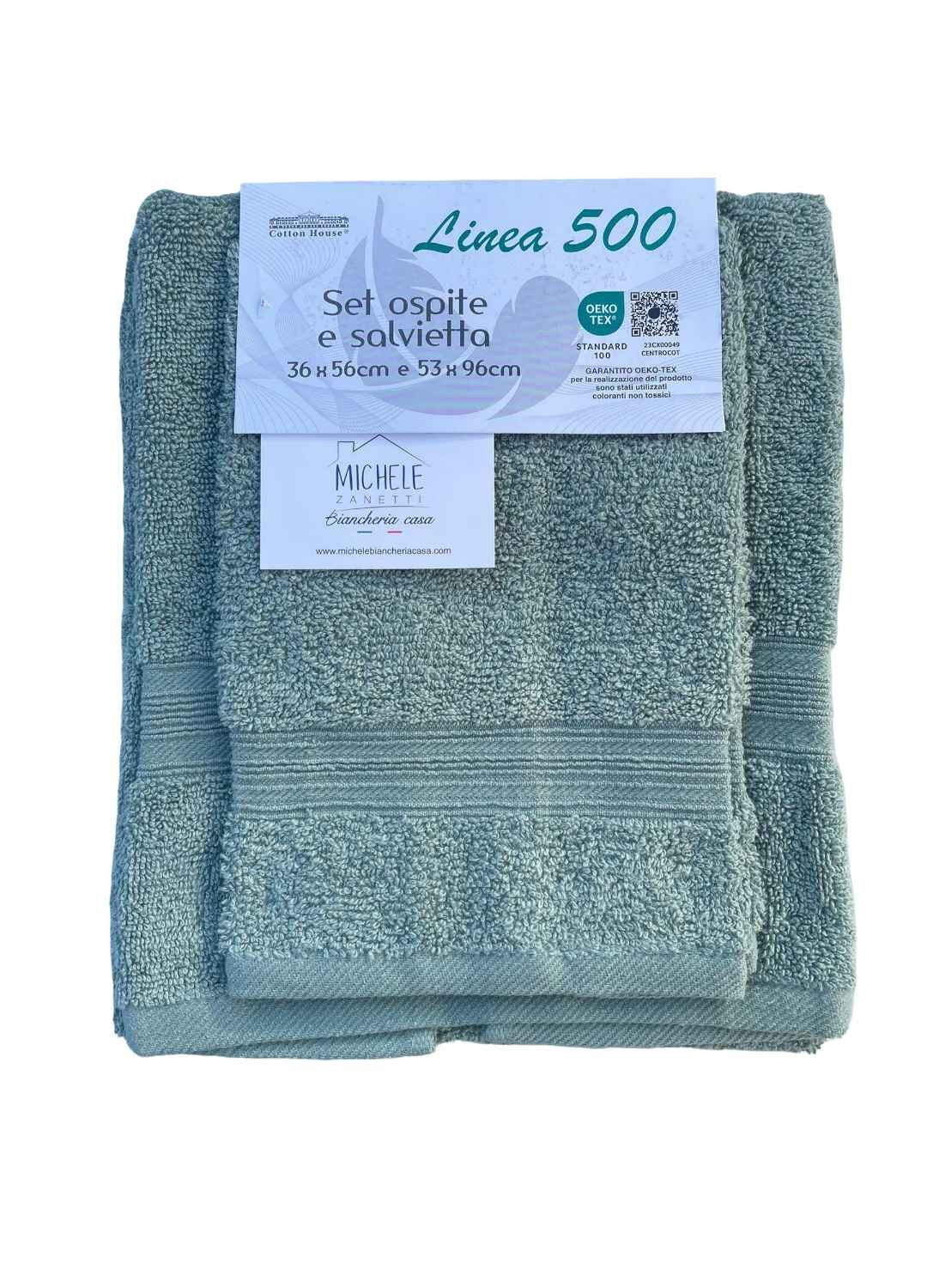 Completo asciugamani viso e ospite lisci in cotone, Linea 500
