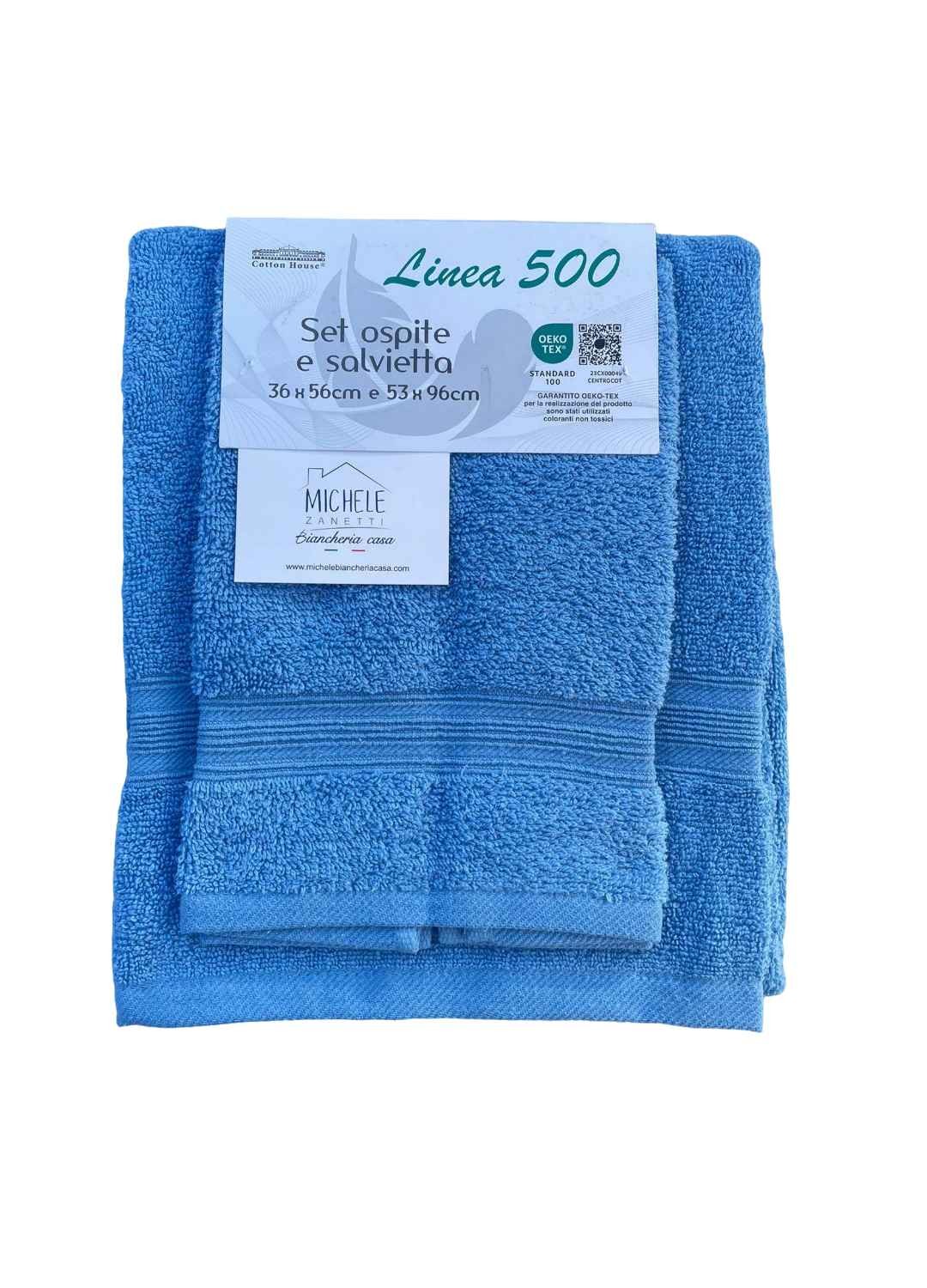 Completo asciugamani viso e ospite lisci in cotone, Linea 500