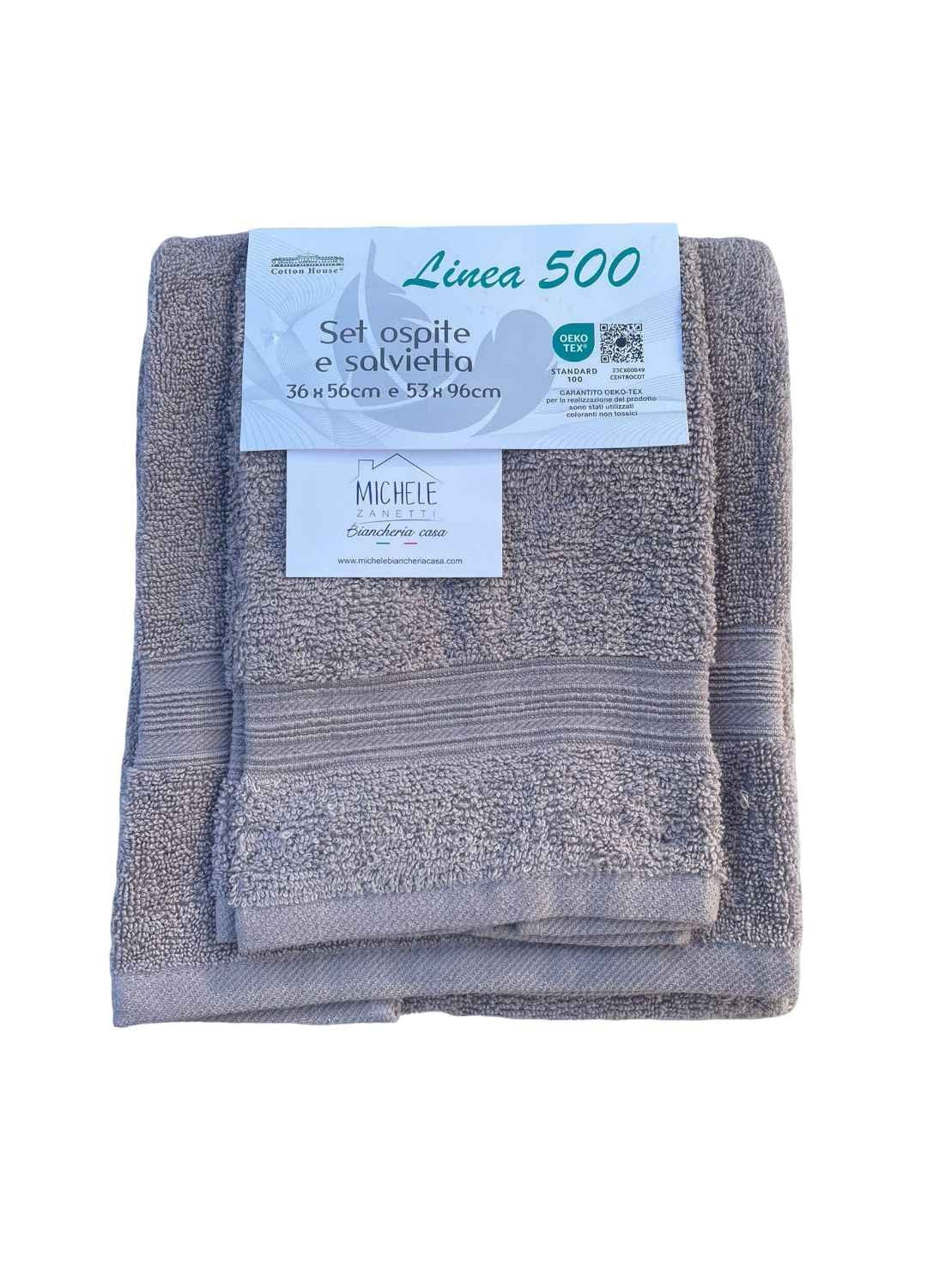 Completo asciugamani viso e ospite lisci in cotone, Linea 500
