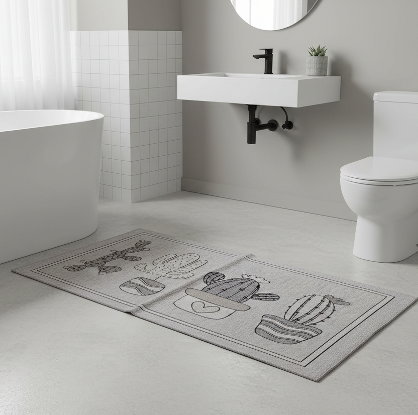 Tappeto in ciniglia con base antiscivolo serie Cactus per la camera, il bagno o il soggiorno
