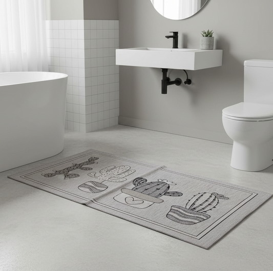 Tappeto in ciniglia con base antiscivolo serie Cactus per la camera, il bagno o il soggiorno
