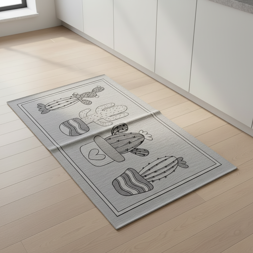 Tappeto in ciniglia con base antiscivolo serie Cactus per la cucina