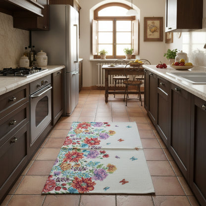 Tappeto in ciniglia con base antiscivolo serie Rose per la cucina