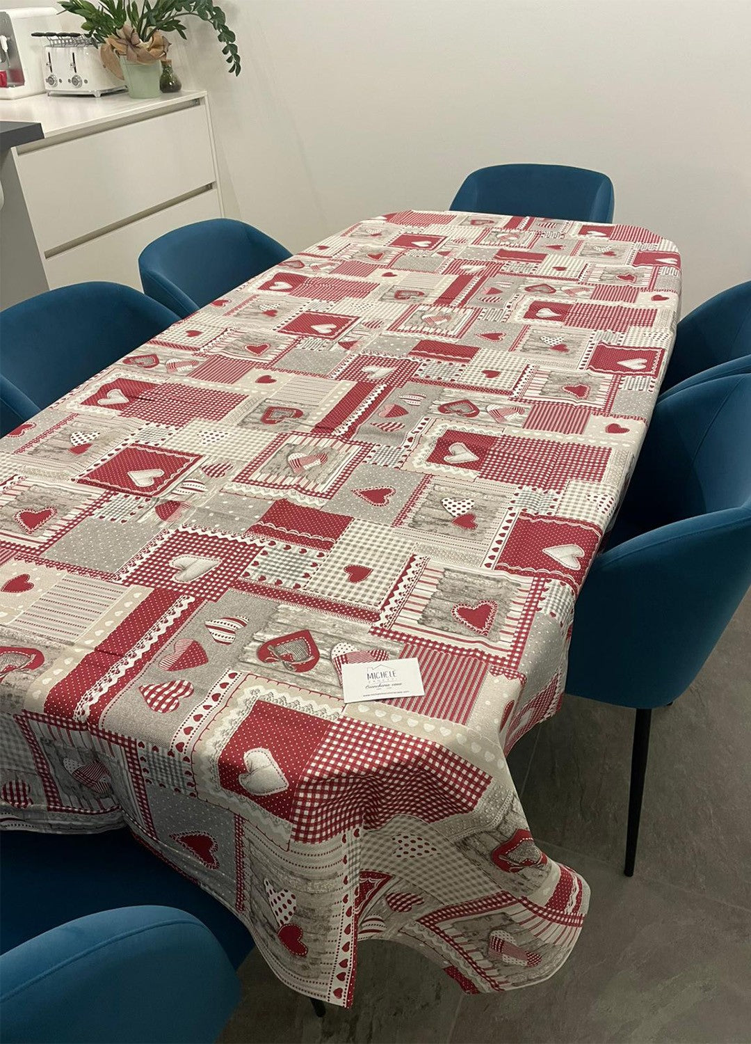 Tovaglia in puro cotone fantasia Shabby con cuori, disponibile in diverse misure