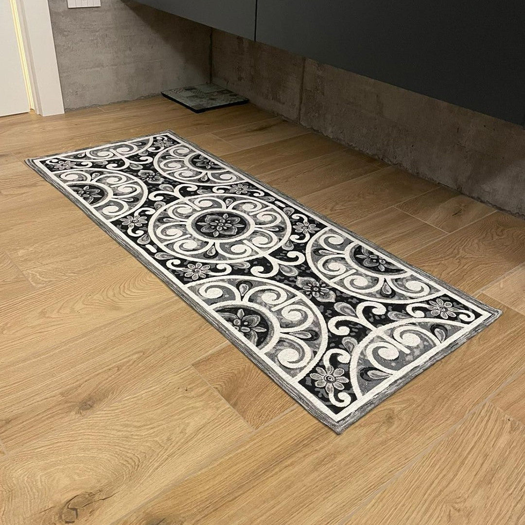 Tappeto in ciniglia con base antiscivolo serie Andalusia, colore nero, per il tuo bagno