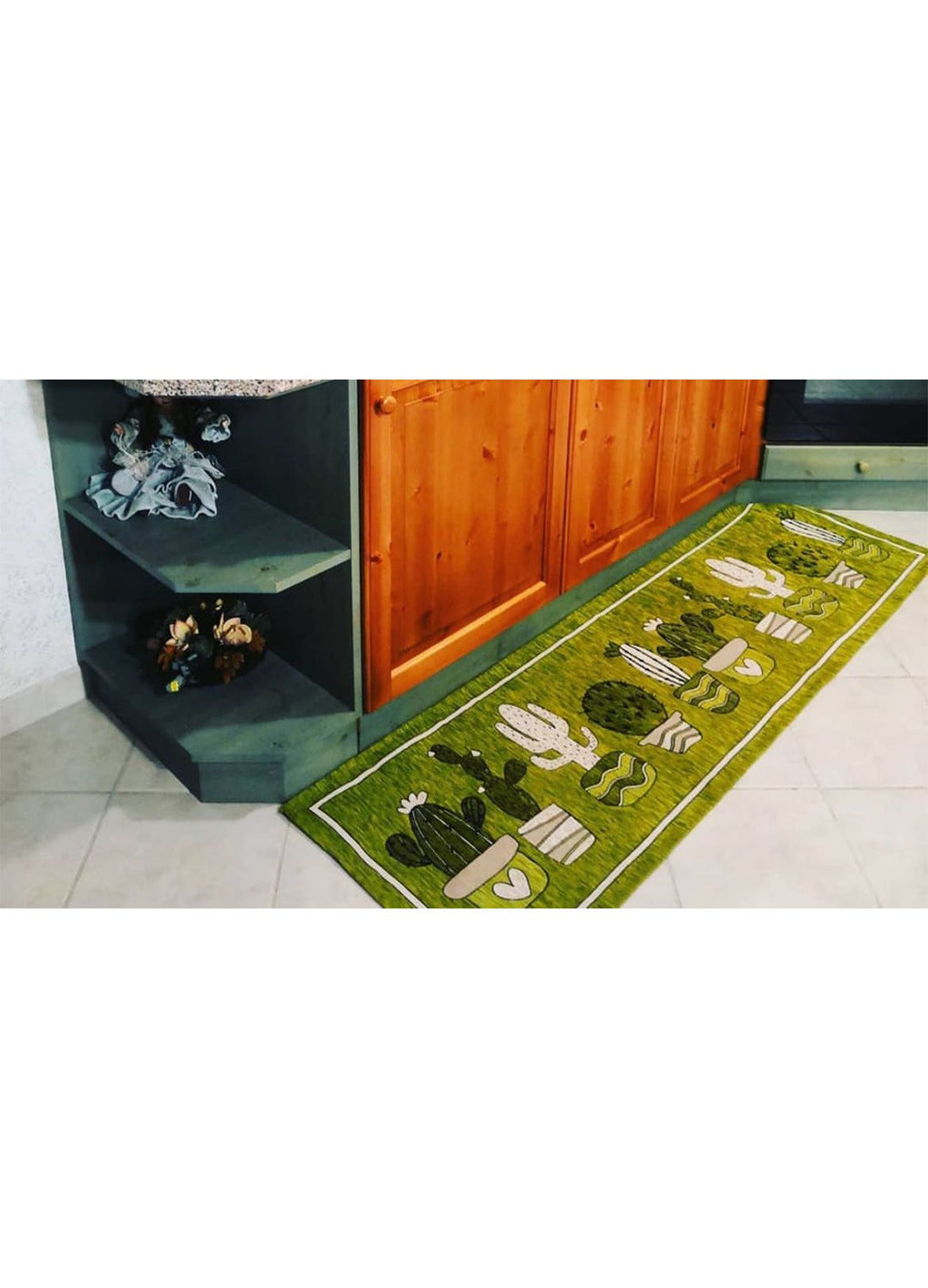 Tappeto in ciniglia con base antiscivolo serie Cactus per la camera, il bagno o il soggiorno