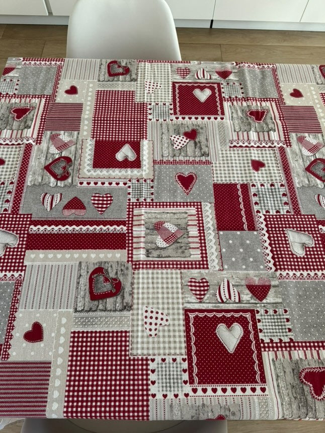 Tovaglia in puro cotone fantasia Shabby con cuori, disponibile in diverse misure