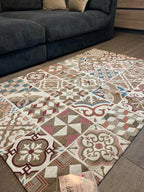 Tappeto in ciniglia con base antiscivolo serie Maioliche per la camera e il soggiorno