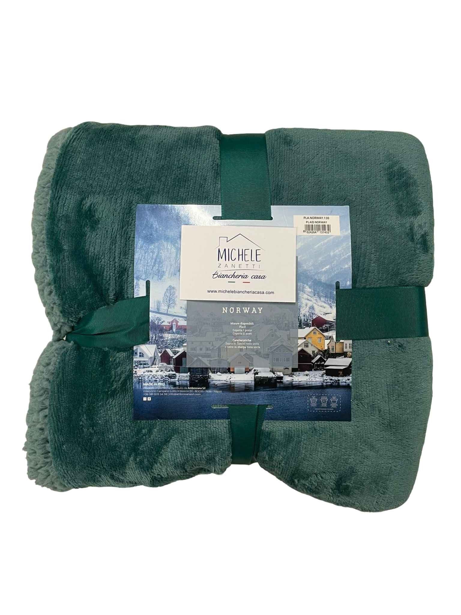 Coperta matrimoniale Norway in tinta unita, in flanel e agnellato internamente