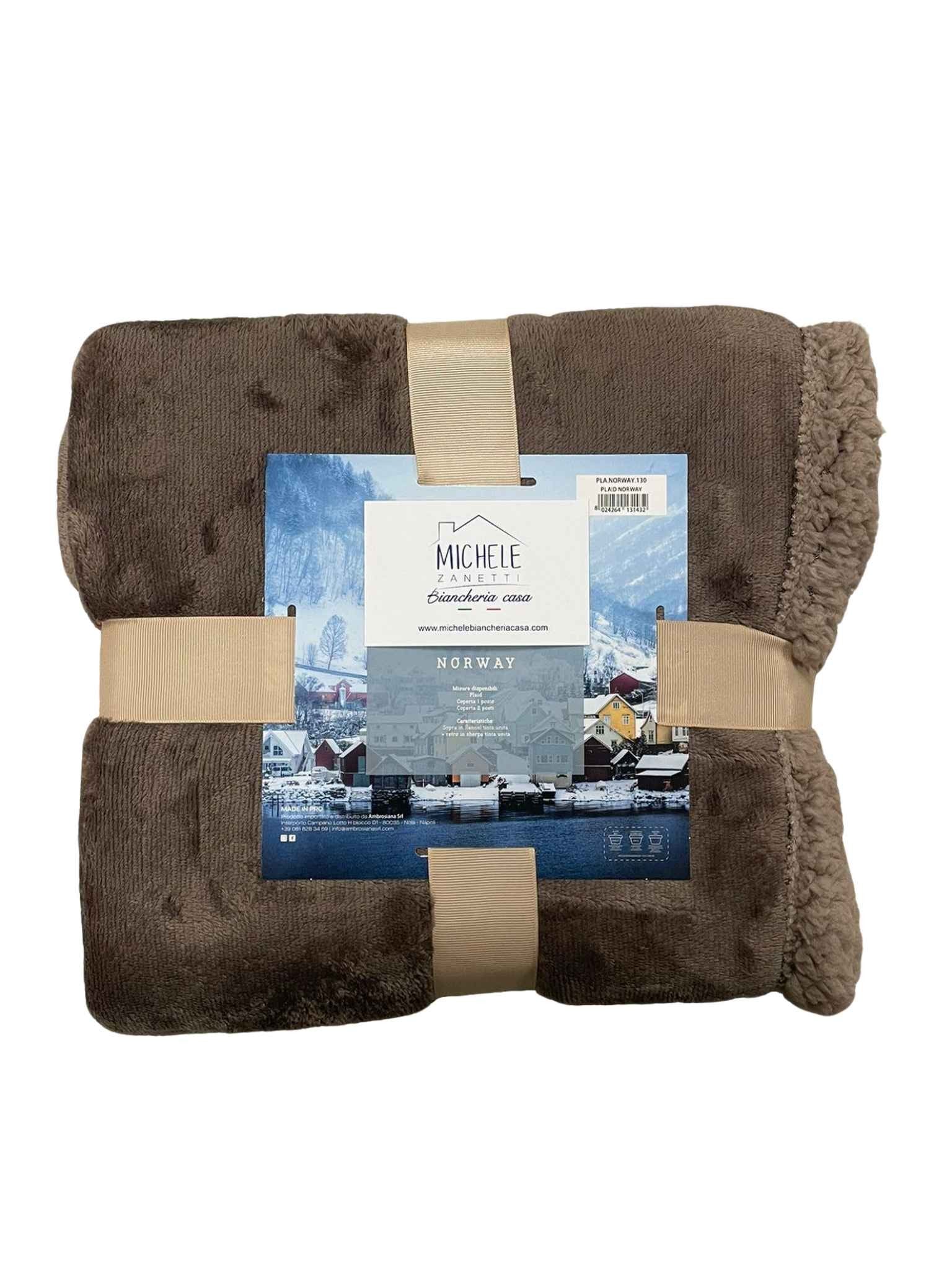 Coperta matrimoniale Norway in tinta unita, in flanel e agnellato internamente