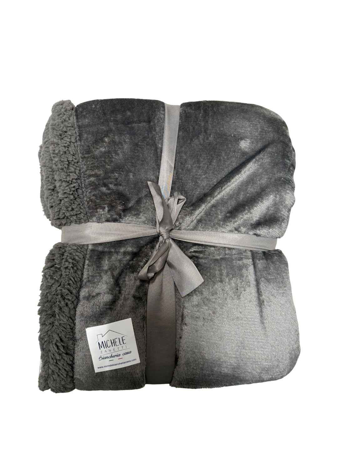 Coperta matrimoniale Norway in tinta unita, in flanel e agnellato internamente