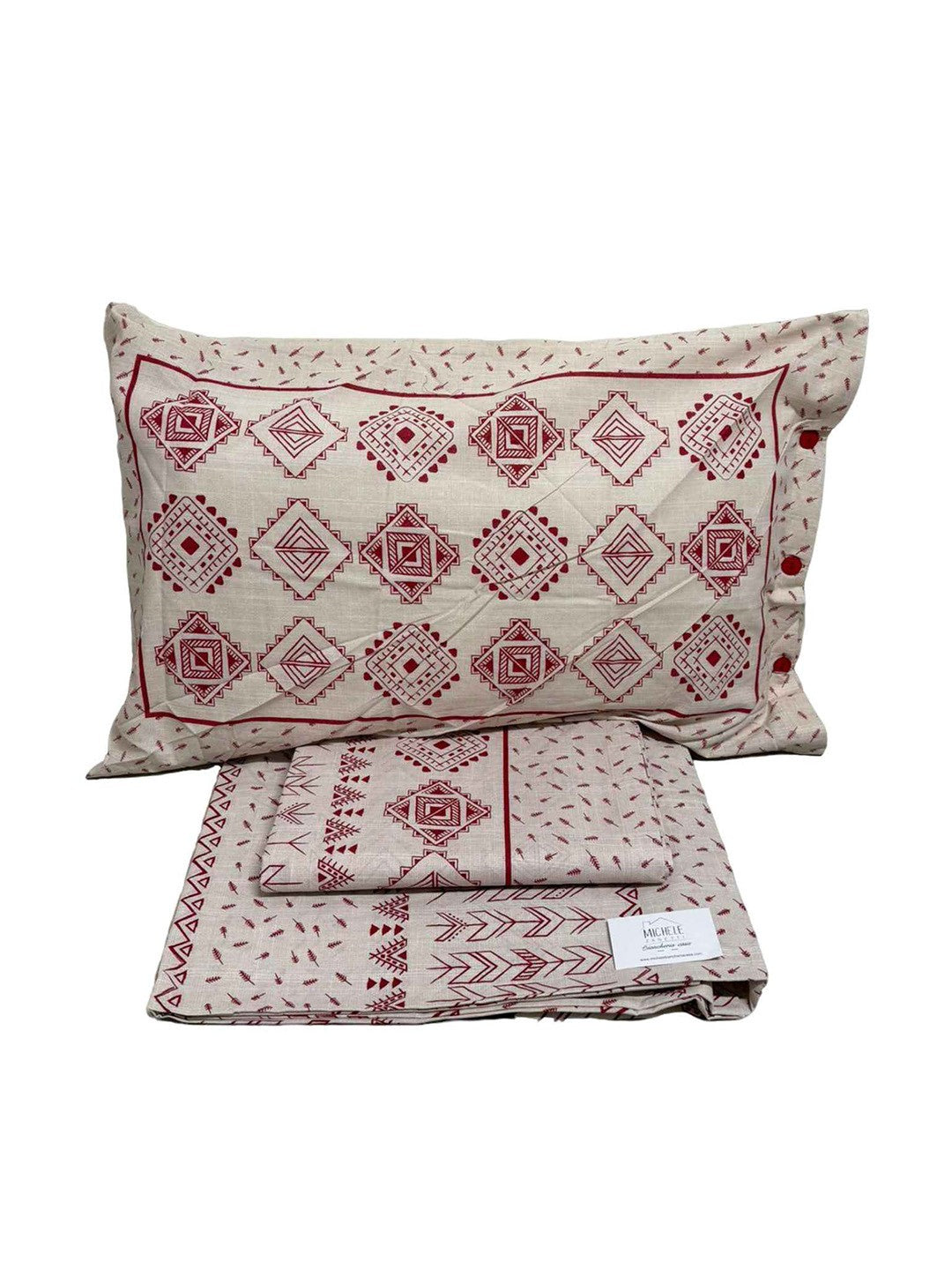 Completo Lenzuola Matrimoniale Rombi e Frecce con Federe a Bottoni